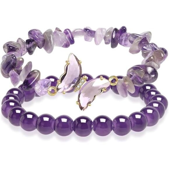 Purple Butterfly Healing Bracelet, Gift Charm Jewelry with Beaded - Picture 6 of 6